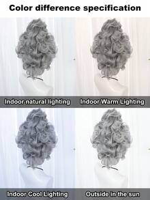 灰色短卷发蜂窝头假发，带刘海，18世纪殖民时期女士角色扮演假发，派对服装假发，蓬松波浪盘发假发，殖民时期公主假发，18世纪女王假发，蓬松耐高温合成纤维假发，蓬松灰色大卷发假发 - 淺灰色 - 查看 8