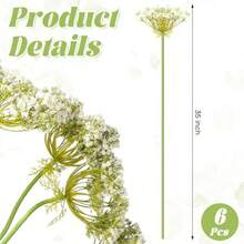 D6 Pcs Artificial Queen Annes Lace Stem 36 Inch Fake Carrot Flower Picks Faux Ammi Majus For Vase Bouquets Home Office Wedding Decor White - 白色 - 查看 2