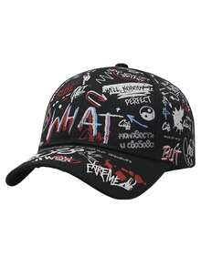 1 Peça Boné de Beisebol Estilo Grafite Unissex, Impressão de Letras de Moda de Rua, Ajustável, Adequado para Viagens e Férias ao Ar Livre, Branco, Preto - Multicolorido - Visão 9