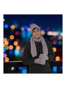 Gorro de Invierno Unisex con Bufanda y Guantes Calidos y Suaves para clima Frio,37488222 - Naranja Coral - Ver 2