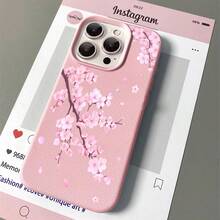 1pcs Cherry Blossom Phone Case Suitable For Apple Phone 11 12 13 14 15 16 17 PRO MAX X XSMAX Silicone Shock Proof Vintage Girlish Style Cute Elegant Can Be Given To Friends Can Be Given To A Lover - 粉色 - 查看 4