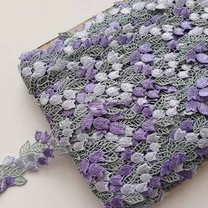 1 thước ren thêu hoa tulip màu cam và tím tan trong nước, thích hợp may áo sườn xám, trang trí nhà cửa, làm rèm cửa, đồ thủ công.