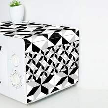 1pc Geometric Pattern Microwave Oven Dust Cover, Decorative Dust Cover, Flat Printing, Linen Material, Non-Waterproof, With Side Pocket, Home Decor, Appliance Protection Decor, Easy To Use And Clean