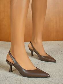 Pantofi cu toc înalt pentru femei, Tocuri înalte cu vârful ascuțit, Tocuri stiletto la modă, Sandale cu șiretură la spate și vârf jos, Tocuri tip pisoi - Maro - Vizualizare 11
