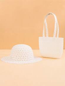 2pcs/Set Girls' Solid Color Woven Mesh Sun Hat + Matching Woven Handbag, Multi-Color Options, Fashion Minimalist Delicate & Breathable, Suitable For 2-3 Years Old Girls Outdoor/Beach Use In Spring/Summer, Can Be Used As Birthday/Holiday Gift - Multicolor - View 6