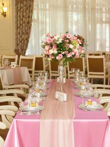 1pc Satin Table Cover, 3 Size Options, Rectangular, Silky Fabric For Party, Festival Dinner, Wedding Decoration (Pink) - Multicolor - View 7