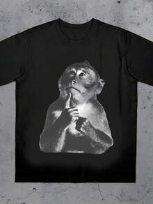 Funny Monkey Shirt, Stupid Meme T-Shirt, 90s Vintage Bootleg Tee, Vintage Unisex Tshirt, Gift For Gen Z, - Đen 2 - Xem 1