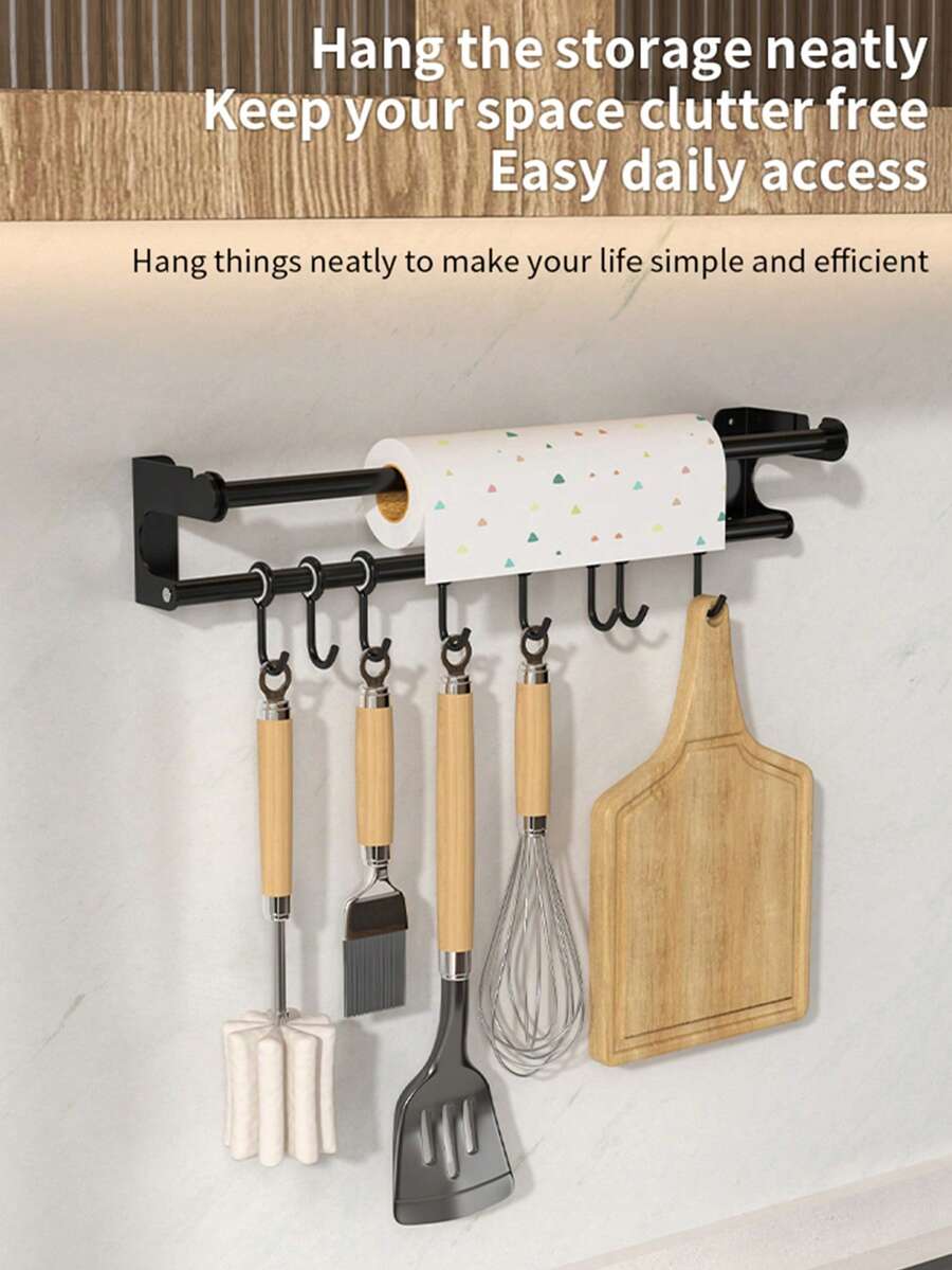 Wall-Mounted Multi-Purpose Storage - Kitchen Organizer Hook Rack Utensils & Accessories A Kitchen Storage Rack,Easy To Install Without Drilling,Space-Saving For Storing Utensils,Towels,And Cookware/Pans, A Great Item For Home Kitchen Organization - Multicolor - View 1