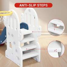 Tobogán y columpio de 18 cm para niños pequeños, tobogán de 193 cm de largo para niños de 1 a 3 años, juego para interior y exterior con columpio ajustable, aro de baloncesto, fútbol, golf y lanzamiento de aros. - Azul - Ver 5