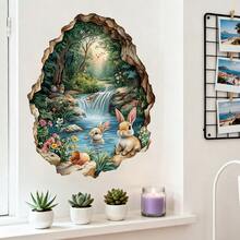 1张兔子洞风景墙贴，防水PVC自粘材质，适用于卧室、客厅、玄关装饰、复活节装饰 - 彩色 - 查看 9