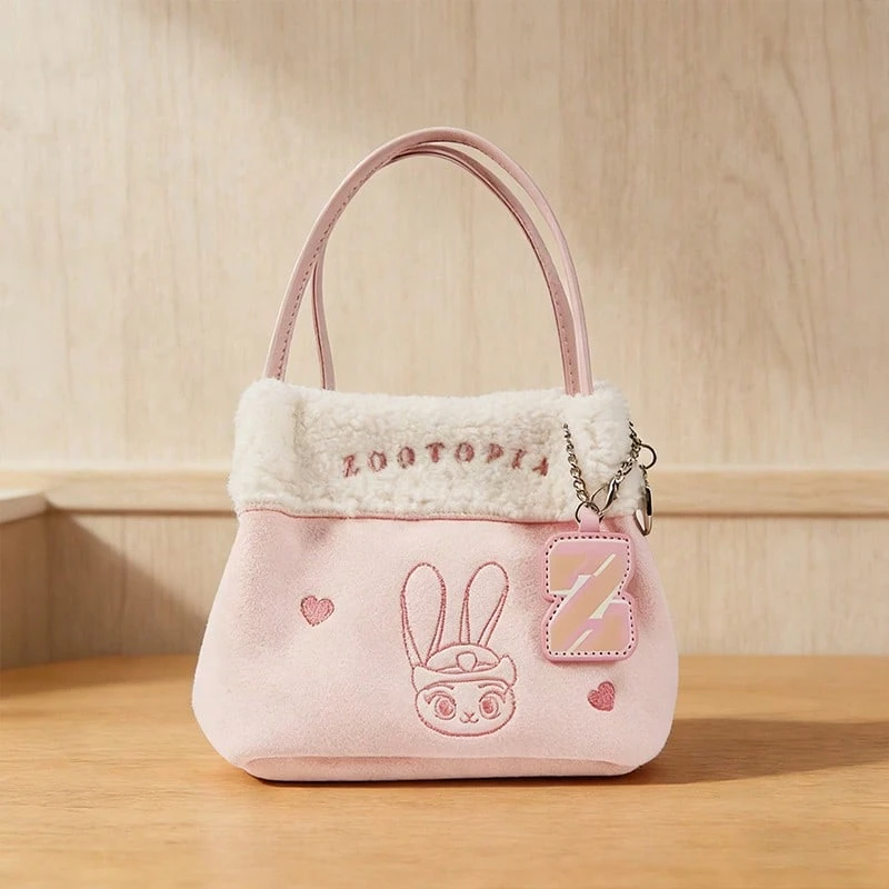 Miniso Zootopia Series Faux Fur Patchwork Crossbody Bag – Nick & Judy Dual IP Options, Adjustable Strap For All Heights, Combining Cute Design With Practical Features(1pc) - Baby Pink - View 1
