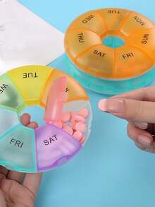 1pc Portable Medicine Storage Box, Weekly Medicine Box, Mini Outdoor Medicine Box, Transparent Round Medicine Box, Swimming Ring Medicine Box, Visual Medicine Box, Multi-Functional Storage Box, Travel Medicine Box, 7 Small Inner Boxes - Multicolor - View 4