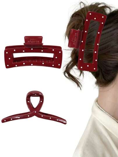 2pcs Polka Dot Square Crossed Hair Clips, High-End Hair Claw For Bun, Ponytail, Elegant Versatile Hair Accessories For Daily, Outing, Party, Holiday, Ideal Practical Gift