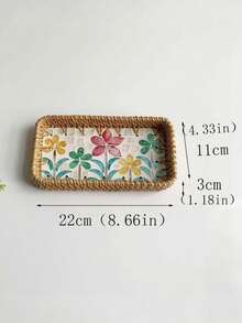 1 Khay mây đan thủ công trang trí vỏ sò và hoa nhiều màu sắc (20.66 x 10.72 cm) - Hộp đựng đồ hình chữ nhật kiểu INS sang trọng cổ điển, đa năng dùng cho nhà bếp/bàn ăn/bàn cà phê, tự nhiên và bền chắc. - Nhiều màu - Xem 25