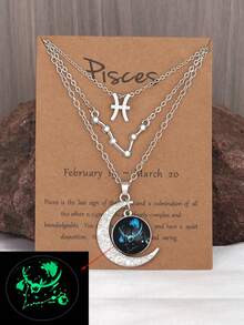 Bộ 3 mặt dây chuyền hình mặt trăng biểu tượng 12 cung hoàng đạo cổ điển, mặt dây chuyền hình thẻ chòm sao, quà tặng sinh nhật cho bạn bè và người yêu. - Trắng K - Xem 21