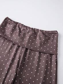 Women's 2 Piece Casual Outfits Long Sleeve O Neck Dot Print Tops Flared Pants Sets - Marrón - Ver 8
