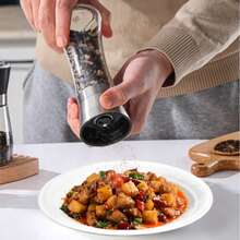 1个不锈钢玻璃胡椒研磨器 - 手动香料研磨器，盐和胡椒研磨器，可重复灌装玻璃瓶，适用于烧烤、野餐、露营、厨房工具