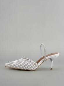 Pointed Toe Mesh & Pearl Ankle Strap High Heel Shoes, Suitable For Party, Banquet, Office - White - View 2