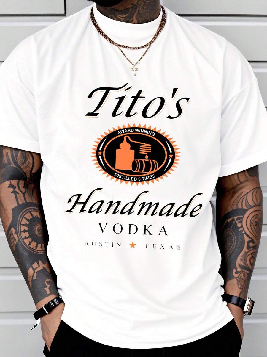 Titos Handmade Vodka Austin Texas Award Winning Distilled 5 Times T Shirt Men Women Unisex Casual Graphic Tee Shirt - 白色 - 查看 1
