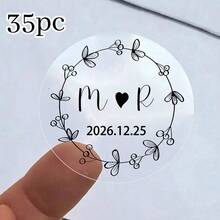 17/35/70pcs Custom Clear Plastic Stickers With Black Print ,Personalized Wedding Transparent Stickers,Stickers For Wedding,Personalized Label Transparent Sticker,Valentine's Day Gift, Couple Gift - Multicolor - View 18