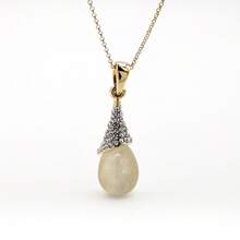 Conjunto de collar y aretes de ojo de gato para mujeres, cristal turquesa a cuadros, cadena O de oro, joyería única de piedra preciosa, gota de agua - colgante de oro - Ver 16