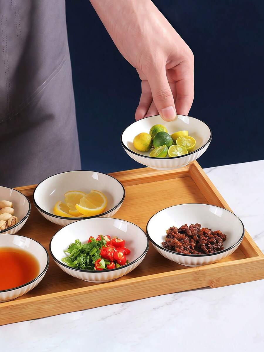 8/6/4pcs Ceramic Round Small Plates | Black-Rimmed Decor | Perfect For Afternoon Tea, Gatherings, Home Use | Microwave - Multicolor - View 1