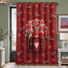 1pc Red Heart & Flower Pattern Printed Blackout Curtain Panel, Continuous Repeat Design Fits All Width Windows, Suitable For Living Room And Bedroom, Made Of Polyester Fabric, Machine Washable, Home Decor For Valentine's Day And Christmas - 0580+250XHCL - View 1