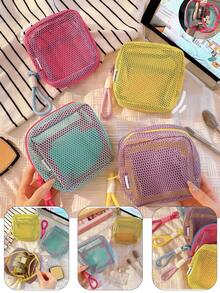1个/4个装马卡龙色网眼化妆包，带可拆卸手柄或樱桃/草莓手柄 | 大容量多口袋收纳包，可装化妆品、卫生用品和旅行必备品 | 母亲节礼物、毕业/复活节礼物、夏季海滩度假收纳包、婚礼/伴娘礼物、首饰袋、零钱包 - 彩色 - 查看 11