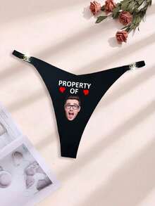Women's Customized Text/Name Metal Ring Thong Panties, Sexy Invisible V-Waist Elastic Breathable Soft Comfortable Underwear, Gift For Girlfriend, Wife, Lover, Valentine's Day - Đen-1 - Xem 5