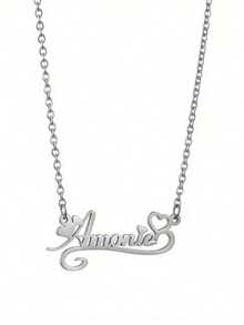 1pc Custom Personalized Heart Lace Name Necklace - Perfect For Mother's Day, Valentine's Day, Birthday, Anniversary, Graduation, Christmas, Family As Well As Friends And Classmates High-End Gifts Lovely Personalized Stainless Steel Heart Pendant, English Custom Name Necklace Halloween Christmas - Nhiều màu - Xem 3