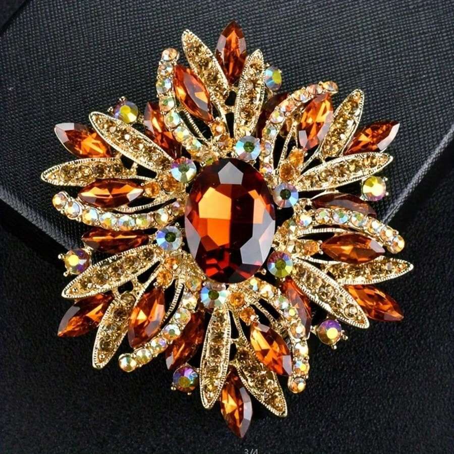 Men's Retro Classic Rhinestone Flower Brooch, Retro Decorative Crystal Party Banquet Badge Pin, Ideal For Gift Giving - Nhiều màu - Xem 1