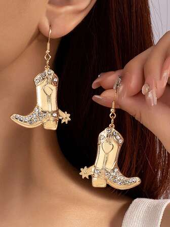 1 par de pendientes con gemas de estilo vaquero occidental para mujer