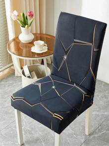 1pc Red Geometric Pattern Stretch Dining Chair Cover, Anti-Cat/Dog Scratch, Dust-Proof, Non-Slip, Printed Chair Protector Slipcover Suitable For Home Decor, Hotel, Restaurant And Party - Multicolor - View 2