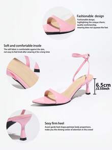 Giày sandal nữ gợi cảm, cạp chun rộng, mũi nhọn, quai ngang mắt cá chân, gót thấp, thanh lịch cho mùa xuân/hè, dự tiệc, thường ngày, dã ngoại, du lịch, giày cao gót màu hồng mềm mại, quyến rũ, kiểu dáng avant-garde. - Hồng - Xem 10