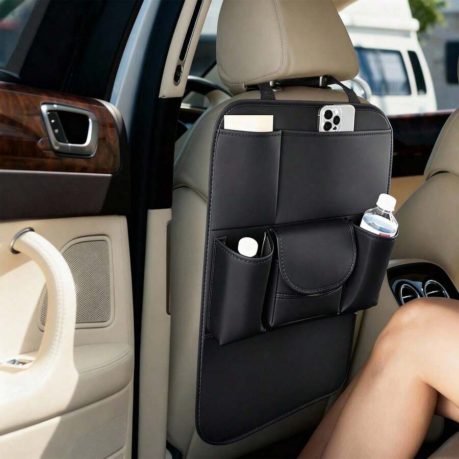 Large Capacity Genuine Leather Car Seat Back Storage Bag - Universal Fit, Suitable For All Vehicle Models | Dust-Proof, Scratch-Resistant Storage Solution - A - View 1