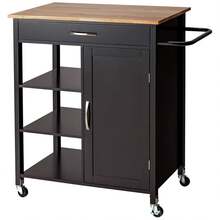 Kitchen Island Cart With Wheels - Mobile Kitchen Cart, 1 Door, Large Drawer, 3 Shelves, Rubber Wood Top, Towel Bar, Rolling Serving Cart For Kitchen Dining Room Brown - As Picture 217 - View 1
