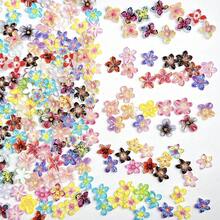100Pcs Colorful Nail Charms Mixed Color Five Petal Flower Nail Art Accessories 3D Resin Flat Gradient Super Fairy Lily Nail Supplies Tropical Floral Nail Art Charms For Women Manicure DIY,Purple - 紫色 - 查看 4