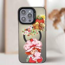 La funda para teléfono con espejo con diseño de personajes Strawberry Delight también se puede usar como espejo y es compatible con  17,  16 Pro Max,  15 Pro Max,  13 y  12. Está hecha de TPU y brinda protección contra golpes y caídas. Es un regalo perfecto para familiares, amigos, regalos de otoño, novios/novias y regalos de Navidad, citas o cumpleaños. - Negro - Ver 2