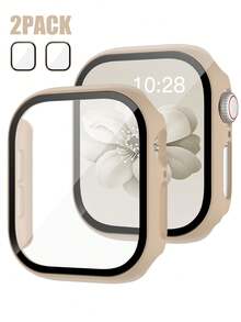 2个奶茶色PC+钢化玻璃一体式表壳，防震、防刮、时尚保护套，兼容 40mm/41mm/42mm/44mm/45mm/46mm/49mm，兼容 Ultra/SE/11/10/9/8/7/6/5/4系列，佩戴舒适，男女通用，全方位保护 - 奶茶色+奶茶色 - 查看 16