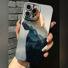2026 nueva funda de teléfono esmerilada, funda de teléfono con impresión de paisaje de montaña de oso para iPhone 17 15 14 13 12 Pro Max y  Galaxy S23 S22 S21 S20 Ultra Plus, funda protectora para teléfono, regalo de pareja para novio y novia, presente de vacaciones - Negro - Ver 2