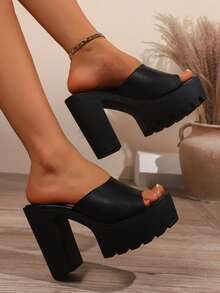 Giày sandal cao gót siêu cao 12cm đế dày có quai, thích hợp dự tiệc, chống thấm nước, phù hợp cho mùa hè và hoạt động ngoài trời. - màu đen - Xem 6