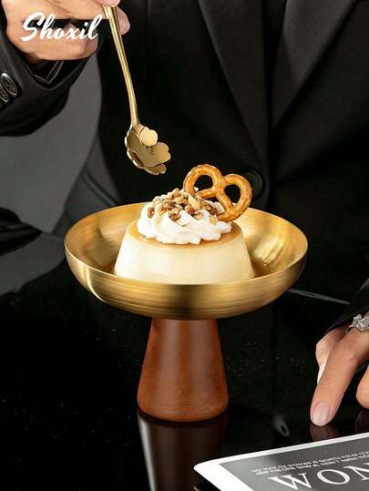shoxil 1 pieza Taza de postre, Tazón de helado con fondo de madera, Bandeja de pastel, Tazón decorativo, Bandeja de joyería, Portavelas, Plato, Bandeja decorativa, Tazón de pudín, Adecuado para el hogar, Tienda de postres, Restaurante, Patio, Fiesta