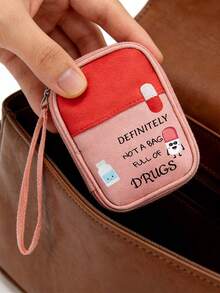1pc Cartoon Pill Pattern Letter Printed Family Medicine Bag, Waterproof And Wear-Resistant, Portable Mini First Aid Kit Suitable For Camping, Hiking, Home, Outdoor, School, Backpacking, Trekking, Fishing, Hunting, Boating And More - Multicolor - View 6