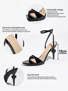 Women's Sexy Waist-Cinching Criss-Cross Buckle Slim Ankle Strap High-End Glossy Textured Skin-Friendly Versatile Elegant Mysterious Shiny Black Fashion High Heel Pointed Toe Heart-Shaped Heel Party Banquet Wedding Graduation Outdoor Travel Valentine's Day Mother's Day Christmas New Year Teacher's Day Thanksgiving Sandals - Black - View 9