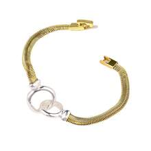 Pulsera simple de mujer de oro rosa con doble círculo geométrico de verano, resistente a la separación de colores, empaque independiente, hebilla de doble torno - Oro rosa - Ver 5