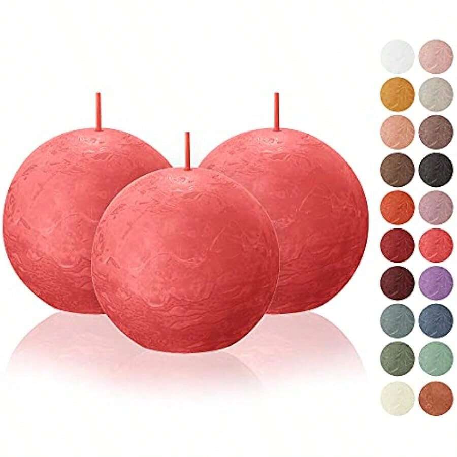 3 Pack Misty Pink Rustic Ball Pillar Candles - 3 Inch - Premium European Quality - Includes Natural Plant-Based Wax - Unscented Dripless Smokeless 25 Hour Party Décor And Wedding Candles Local Shipping - 粉紅色花朵 - 查看 1