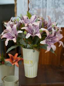 1 Peça Lírio de Seda Vintage Artificial, Adequado para Decoração de Mesa de Sala de Estar, Decoração Doméstica, Decoração de Casamento, Flores de Casamento, Presente do Dia dos Namorados - Multicolorido - Visão 5