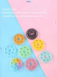 1pc Portable Medicine Storage Box, Weekly Medicine Box, Mini Outdoor Medicine Box, Transparent Round Medicine Box, Swimming Ring Medicine Box, Visual Medicine Box, Multi-Functional Storage Box, Travel Medicine Box, 7 Small Inner Boxes - Multicolor - View 2