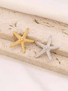 3件套不锈钢海星吊坠配件，时尚18K镀金防水海洋主题饰品，适用于DIY珠宝制作。 - 吊墜 - 查看 3