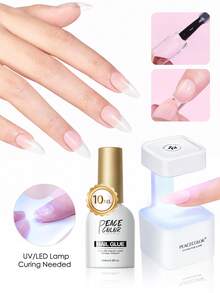 peacecolor 10毫升美甲胶水和迷你UV/LED灯套装，9合1凝胶美甲胶水，低痛感，4灯珠固化灯，适用于女性美甲DIY用品，美甲沙龙礼品 - 彩色 - 查看 7